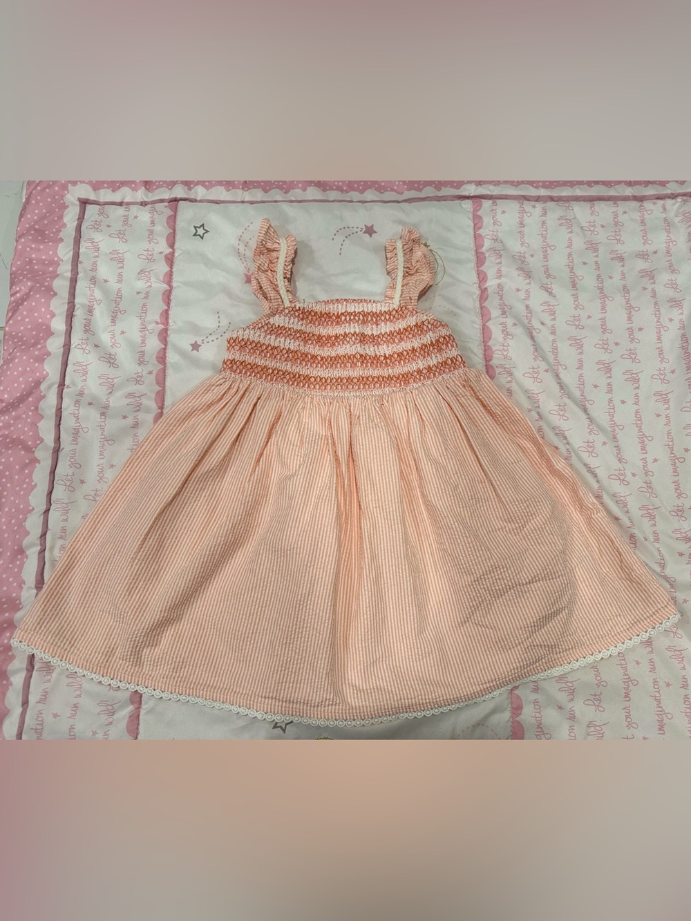 3T, Tahari Peach Striped Smocked Sundress